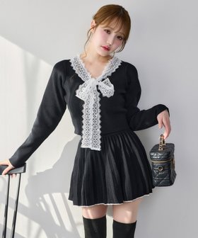 【ナイスクラップ/NICE CLAUP】のレースボウタイニットセットアップ 人気、トレンドファッション・服の通販 founy(ファニー) ファッション Fashion レディースファッション Fashion for Women トップス・カットソー Cut & Sew Tops ニット Knit Tops & Sweaters ガーリー Girly, Feminine Style セットアップ Set-Up, Coordinated Outfit ダウン Down, Puffer デニム Denim, Jeans Material バランス Balance, Style Balance プリーツ Pleats, Pleated ミニスカート Mini Skirt, Short Skirt リボン Ribbon, Bow レース Lace, Lace Fabric ロング Long, Long-Length おすすめ Recommended / Our Picks |ID:prp329100004810562