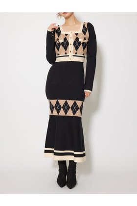 【リエンダ/rienda】のアーガイルバイカラーカーディガンセットニットワンピース 人気、トレンドファッション・服の通販 founy(ファニー) ファッション Fashion レディースファッション Fashion for Women ワンピース Dresses ニットワンピース Knit Dresses クラシカル Classical, Vintage-Inspired ショート Short, Short Length シンプル Simple, Minimal ビジュー Bijou, Jewel-like Accent フレア Flare, Flared ボトム Bottoms, Lower Wear ポケット Pocket, Pocket Detail マーメイド Mermaid, Fishtail Silhouette エレガント 上品 Elegant 再入荷 Restock / Back in Stock |ID:prp329100004810583