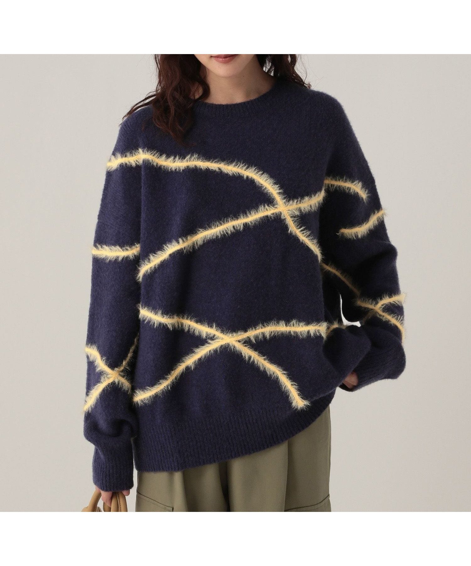 【エルーラ/Elura】のシャギーラインニット/621800 インテリア・キッズ・メンズ・レディースファッション・服の通販 founy(ファニー) ファッション Fashion レディースファッション Fashion for Women トップス・カットソー Cut & Sew Tops ニット Knit Tops & Sweaters アクリル Acrylic Material カーゴパンツ Cargo Pants, Utility Pants デニム Denim, Jeans Material プリーツ Pleats, Pleated ネイビー88|ID: prp329100004810588 ipo3291000000034916898