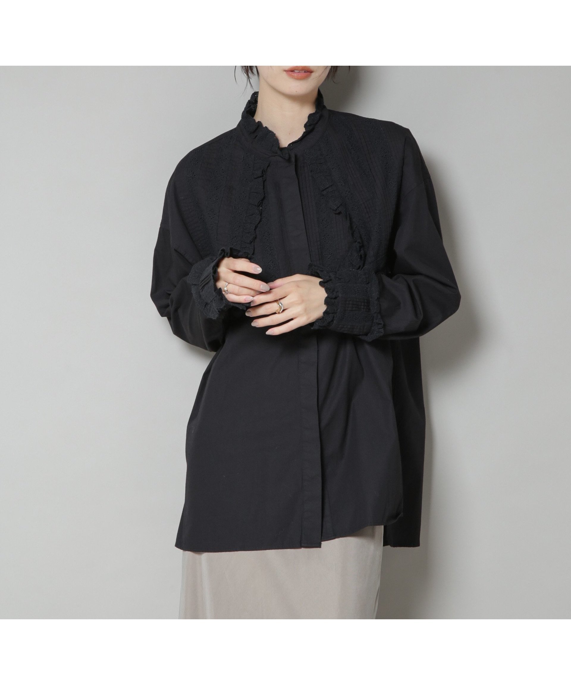 【ナノ ユニバース/nano universe】のSara mallika/COTTON PINTUCK LACE BLOUSE インテリア・キッズ・メンズ・レディースファッション・服の通販 founy(ファニー) ファッション Fashion レディースファッション Fashion for Women ウォッシャブル Machine Washable クラシカル Classical, Vintage-Inspired スタンド Stand Collar, Upright Stand スリット Slit, Slit Detail チュニック Tunic, Long Top パッチ Patch, Appliqué フリル Frill, Ruffle フレア Flare, Flared ボックス Boxy, Box Shape ミックス Mix, Mixed Style リラックス Relax, Relaxed Fit レース Lace, Lace Fabric おすすめ Recommended / Our Picks 2025年 2025 2025-2026秋冬・A/W Autumn/Winter 2025–26 AW25–26 ブラック|ID: prp329100004810630 ipo3291000000034917579