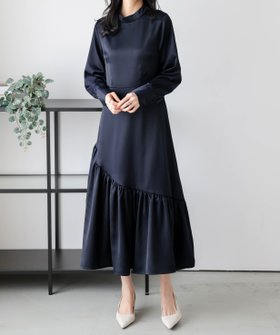 【ラジュール/Lajour】のシンメトリー ギャザーデザインワンピース 人気、トレンドファッション・服の通販 founy(ファニー) ファッション Fashion レディースファッション Fashion for Women ワンピース Dresses おすすめ Recommended / Our Picks なめらか Smooth, Silky Texture アシンメトリー Asymmetrical Style エレガント 上品 Elegant カフス Cuff Design ギャザー Gathered, Ruffled クラシカル Classical, Vintage-Inspired サテン Satin, Glossy Fabric スタンド Stand Collar, Upright Stand |ID:prp329100004810658