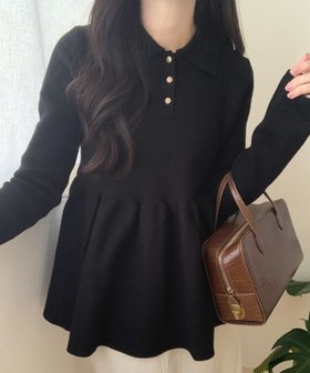 【ジュノア/JUNOAH】のポロ襟ペプラムニットトップス 人気、トレンドファッション・服の通販 founy(ファニー) ファッション Fashion レディースファッション Fashion for Women トップス・カットソー Cut & Sew Tops ニット Knit Tops & Sweaters |ID:prp329100004810664