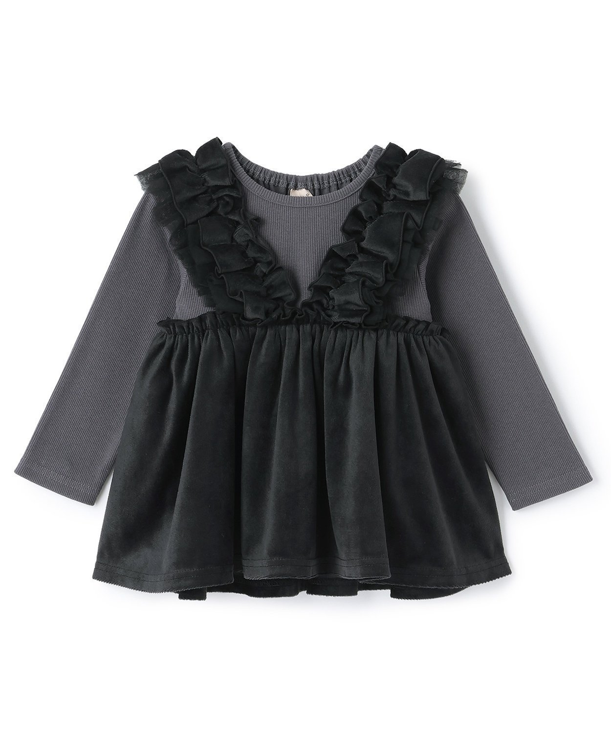 【ナルミヤ オンライン/NARUMIYA ONELINE / KIDS】の【リンク】ドッキングフリルチュニック インテリア・キッズ・メンズ・レディースファッション・服の通販 founy(ファニー) 　ファッション　Fashion　キッズファッション　Fashion for Kids　おすすめ　Recommended / Our Picks　チュニック　Tunic, Long Top　ドッキング　Docking, Mixed Material　フリル　Frill, Ruffle　ベビー　Baby, Babywear　ボトム　Bottoms, Lower Wear　ポケット　Pocket, Pocket Detail　黒|ID: prp329100004811240 ipo3291000000034923166