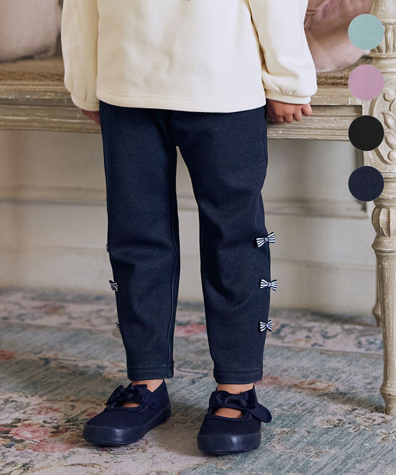 【エニー/ANY / KIDS】の7days 裏シャギーガーリーパンツ インテリア・キッズ・メンズ・レディースファッション・服の通販 founy(ファニー) 　ファッション　Fashion　キッズファッション　Fashion for Kids　ボトムス　Bottoms　インディゴ　Indigo Denim　ガーリー　Girly, Feminine Style　ストレッチ　Stretch, Stretchy Fabric　ネコ　Cat, Feline Motif　ポケット　Pocket, Pocket Detail　ラベンダー　Lavender　リボン　Ribbon, Bow　冬　Winter / This Winter　インディゴ[775]|ID: prp329100004811244 ipo3291000000034923203