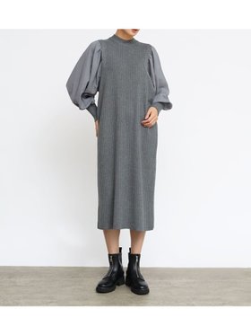 【ラシュッド/LASUD】のパフスリーブリブニットワンピース 人気、トレンドファッション・服の通販 founy(ファニー) ファッション Fashion レディースファッション Fashion for Women ワンピース Dresses ニットワンピース Knit Dresses ギャザー Gathered, Ruffled スリーブ Sleeve, Long Sleeve / Short Sleeve バランス Balance, Style Balance リブニット Rib Knit, Ribbed Knit 冬 Winter / This Winter |ID:prp329100004811307