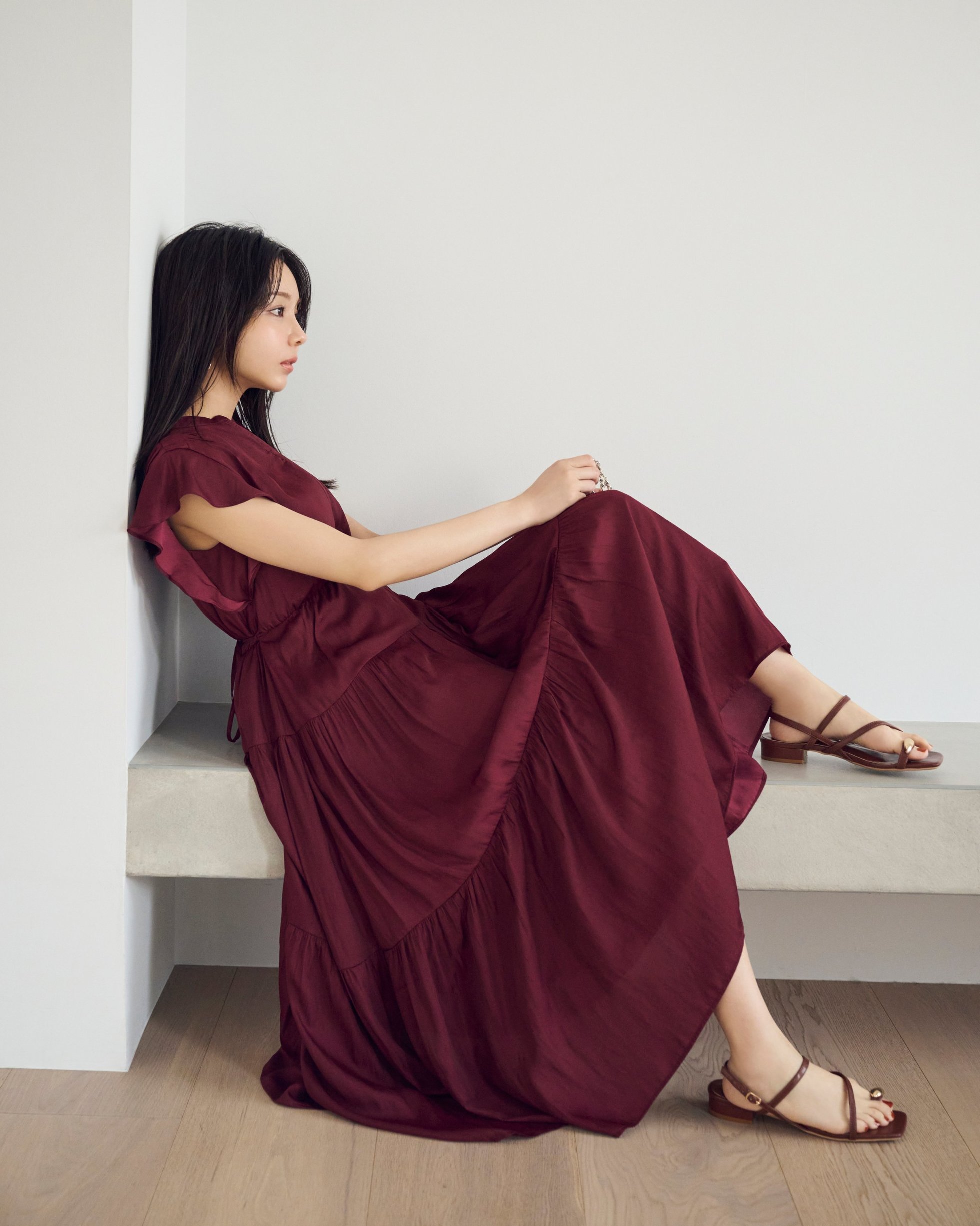 【プロポーション ボディドレッシング/PROPORTION BODY DRESSING】のリボン付きギャザーワンピース インテリア・キッズ・メンズ・レディースファッション・服の通販 founy(ファニー) 　ファッション　Fashion　レディースファッション　Fashion for Women　ワンピース　Dresses　ギャザー　Gathered, Ruffled　サテン　Satin, Glossy Fabric　シンプル　Simple, Minimal　リボン　Ribbon, Bow　ボルドー|ID: prp329100004811344 ipo3291000000034924329