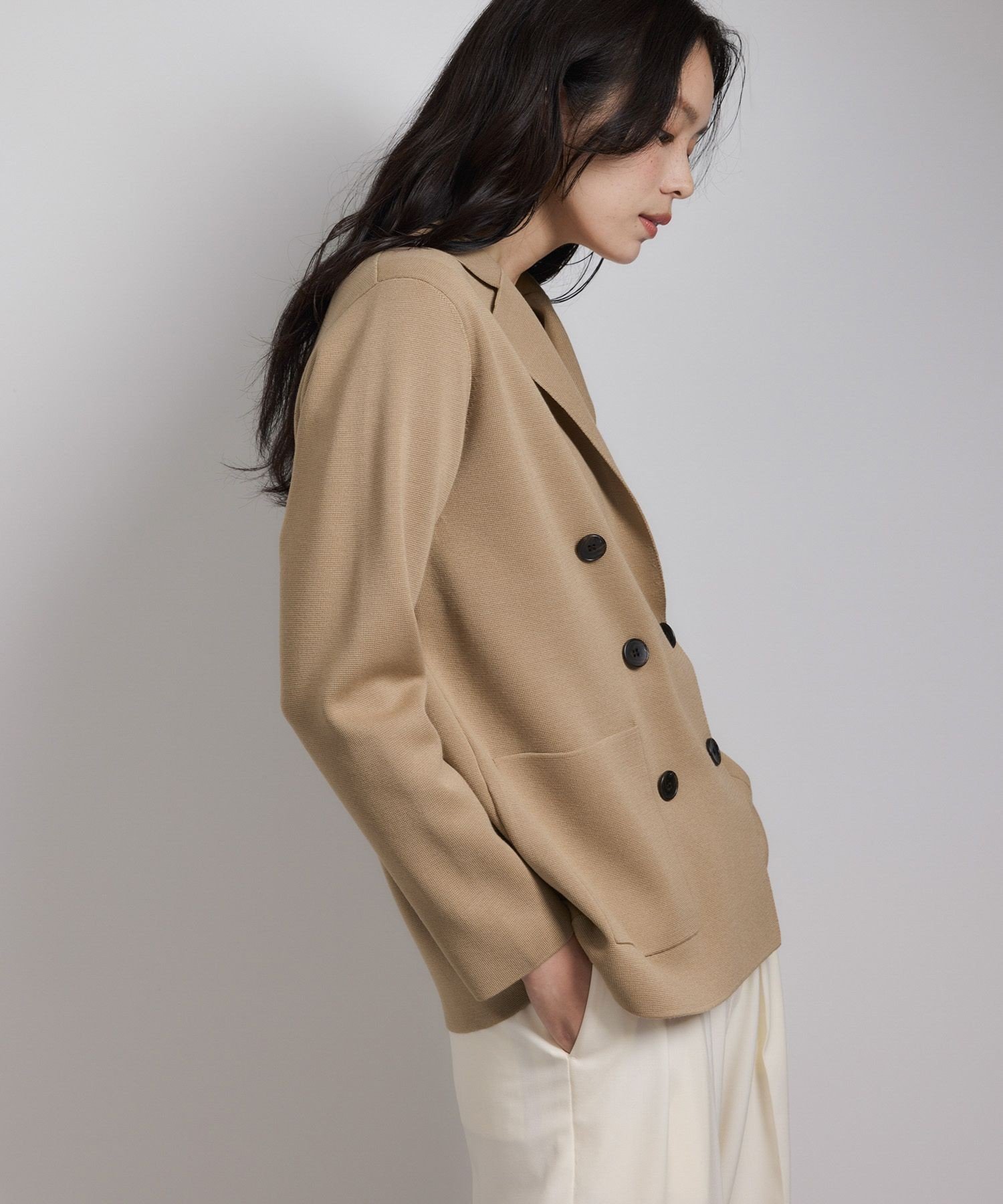 【ロペ/ROPE'】のミラノリブ ニットダブルジャケット/イージーケア インテリア・キッズ・メンズ・レディースファッション・服の通販 founy(ファニー) 　ファッション　Fashion　レディースファッション　Fashion for Women　アウター　Coat / Outerwear Collection　レディースジャケット・軽アウター　Jackets　インナー　Innerwear　秋　Autumn　カットソー　Cut and Sewn Top　カーディガン　Cardigan, Knitwear　シルク　Silk, 100% Silk　ジャケット　Jacket, Outerwear　ダブル　Double, Double-Breasted　デニム　Denim, Jeans Material　人気　Popular, Best Seller　フレア　Flare, Flared　ポケット　Pocket, Pocket Detail　ミラノリブ　Milano Rib, Milano Stitch　リラックス　Relax, Relaxed Fit　A/W・秋冬　Autumn/Winter　おすすめ　Recommended / Our Picks　夏　Summer　エレガント 上品　Elegant　ビジネス 仕事 通勤　Business / Work / Commuting　ベージュ(27)|ID: prp329100004811372 ipo3291000000035595621