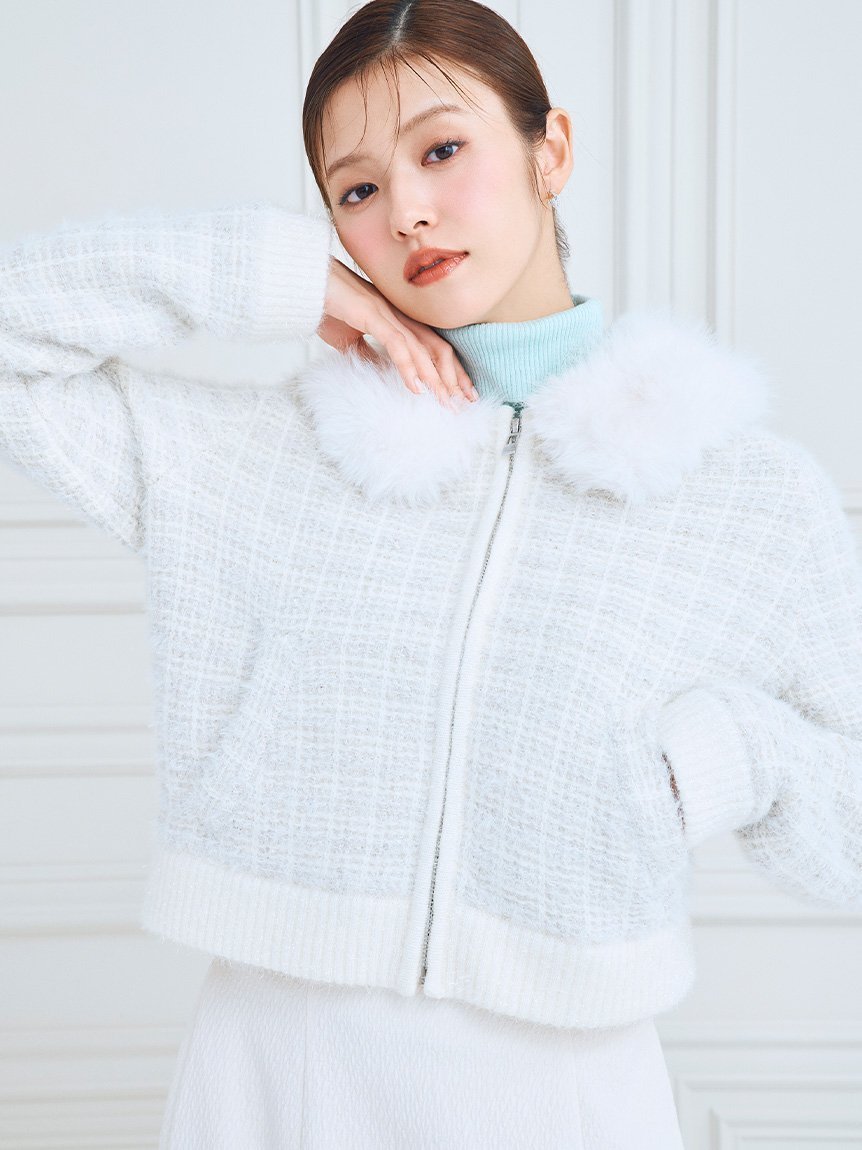 【セルフォード/CELFORD】のファー衿付きツイードニットブルゾン 人気、トレンドファッション・服の通販 founy(ファニー) 　ファッション　Fashion　レディースファッション　Fashion for Women　アウター　Coat / Outerwear Collection　ブルゾンジャケット・スポーティアウター　Blouson Jackets　トップス・カットソー　Cut & Sew Tops　ニット　Knit Tops & Sweaters　スマート　Smart, Elegant　ツイード　Twill, Twill Weave　ハンカチ　Handkerchief, Hanky　ポケット　Pocket, Pocket Detail　防寒　Cold Protection, Winter-Ready　冬　Winter / This Winter　 other-1|ID: prp329100004811502 ipo3291000000034926275