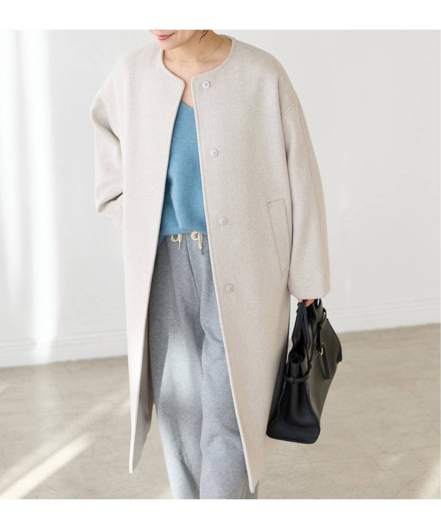 【ジャーナルスタンダード/JOURNAL STANDARD】のスーパー120ビーバーノーカラーコート インテリア・キッズ・メンズ・レディースファッション・服の通販 founy(ファニー) 　ファッション　Fashion　レディースファッション　Fashion for Women　アウター　Coat / Outerwear Collection　コート・ロングコート・ピーコート　Long Coats, Peacoats & More　おすすめ　Recommended / Our Picks　なめらか　Smooth, Silky Texture　インナー　Innerwear　シンプル　Simple, Minimal　ストール　Stole, Wrap　バランス　Balance, Style Balance　エレガント 上品　Elegant　定番　Standard, Basic Item　ベージュ|ID: prp329100004811532 ipo3291000000034926528