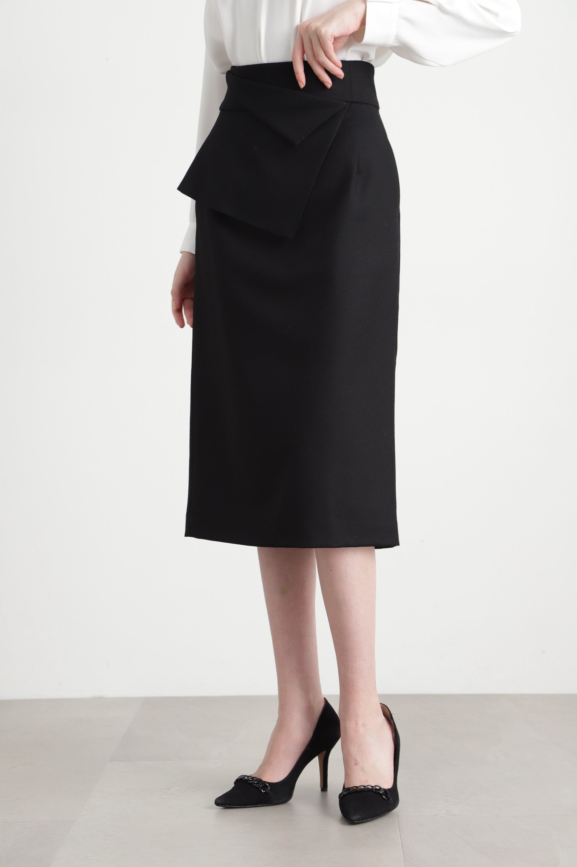 【ピンキーアンドダイアン/Pinky&Dianne】のペプラムフラノスカート インテリア・キッズ・メンズ・レディースファッション・服の通販 founy(ファニー) 　ファッション　Fashion　レディースファッション　Fashion for Women　スカート　Skirts　アシンメトリー　Asymmetrical Style　シンプル　Simple, Minimal　スタンダード　Standard, Basic　ストレッチ　Stretch, Stretchy Fabric　タイトスカート　Pencil Skirt, Tight Skirt　ペプラム　Peplum, Flared Hem　ポケット　Pocket, Pocket Detail　冬　Winter / This Winter　ブラック|ID: prp329100004811608 ipo3291000000034927270