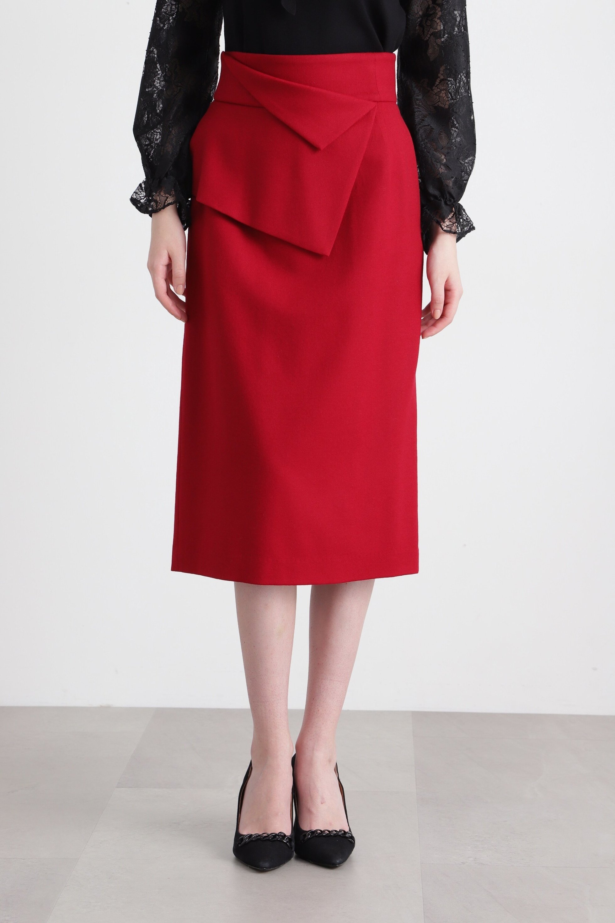 【ピンキーアンドダイアン/Pinky&Dianne】のペプラムフラノスカート インテリア・キッズ・メンズ・レディースファッション・服の通販 founy(ファニー) 　ファッション　Fashion　レディースファッション　Fashion for Women　スカート　Skirts　アシンメトリー　Asymmetrical Style　シンプル　Simple, Minimal　スタンダード　Standard, Basic　ストレッチ　Stretch, Stretchy Fabric　タイトスカート　Pencil Skirt, Tight Skirt　ペプラム　Peplum, Flared Hem　ポケット　Pocket, Pocket Detail　冬　Winter / This Winter　レッド|ID: prp329100004811608 ipo3291000000034927271