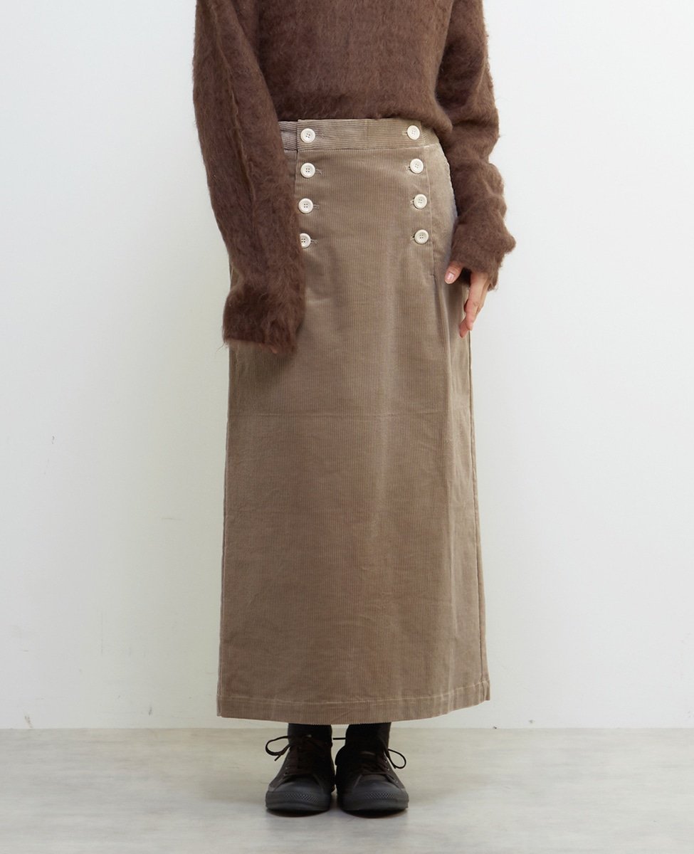 【メルローズ クレール/MELROSE claire】のコーデュロイマリンスカート インテリア・キッズ・メンズ・レディースファッション・服の通販 founy(ファニー) 　ファッション　Fashion　レディースファッション　Fashion for Women　スカート　Skirts　コーデュロイ　Corduroy, Cord Fabric　ストレッチ　Stretch, Stretchy Fabric　ストレート　Straight, Straight Cut　フロント　Front, Front Design　リラックス　Relax, Relaxed Fit　グレイッシュベージュ|ID: prp329100004811612 ipo3291000000034927308
