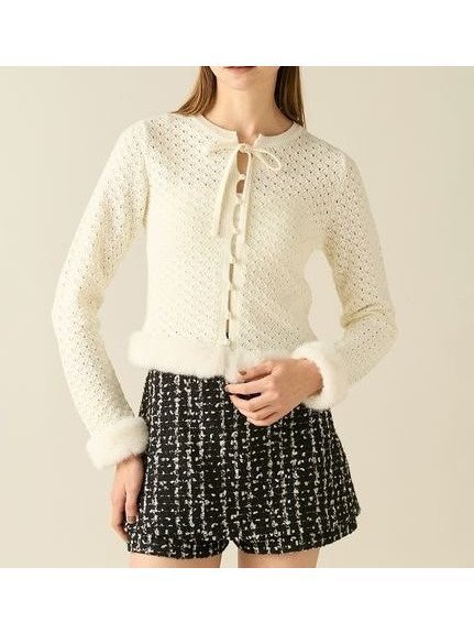 【ファーファー/FURFUR】のエコファートリムカーディガン 人気、トレンドファッション・服の通販 founy(ファニー) 　ファッション　Fashion　レディースファッション　Fashion for Women　トップス・カットソー　Cut & Sew Tops　カーディガン・羽織り　Layered Style Cardigans　カーディガン　Cardigan, Knitwear　クラシカル　Classical, Vintage-Inspired　スマート　Smart, Elegant　トリミング　Trimming, Decorative Edge　フェイクファー　Faux Fur, Imitation Fur　フェミニン　Feminine, Girly　ロマンティック　Romantic, Feminine Style　エレガント 上品　Elegant　透かし　Cut-Out, Lacework　 other-1|ID: prp329100004811624 ipo3291000000034927475