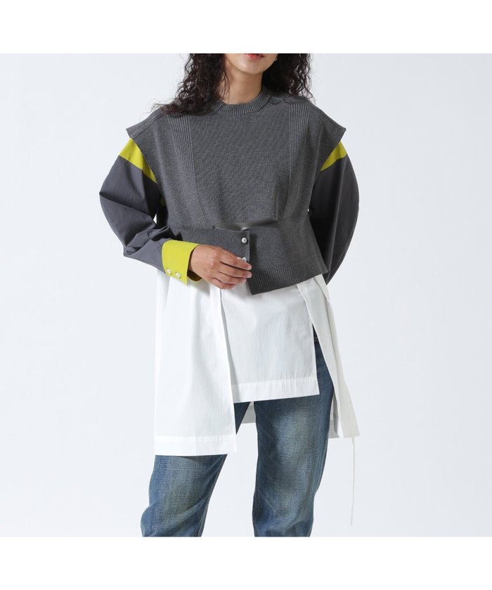 【ロイヤルフラッシュ/ROYAL FLASH】のUN3D./アンスリード/KNIT VEST DOCKING SHIRT/ニットベストドッキングシャツ インテリア・キッズ・メンズ・レディースファッション・服の通販 founy(ファニー) https://founy.com/ ファッション Fashion レディースファッション Fashion for Women アウター Coat / Outerwear Collection トップス・カットソー Cut & Sew Tops ニット Knit Tops & Sweaters シャツ・ブラウス・オフィスカジュアル Elegant Blouses & Button-Ups ベスト&ジレ / 重ね着スタイル Vests & Gilets ドッキング Docking, Mixed Material プリーツ Pleats, Pleated ベスト Vest, Waistcoat |ID: prp329100004811677 ipo3291000000034928005