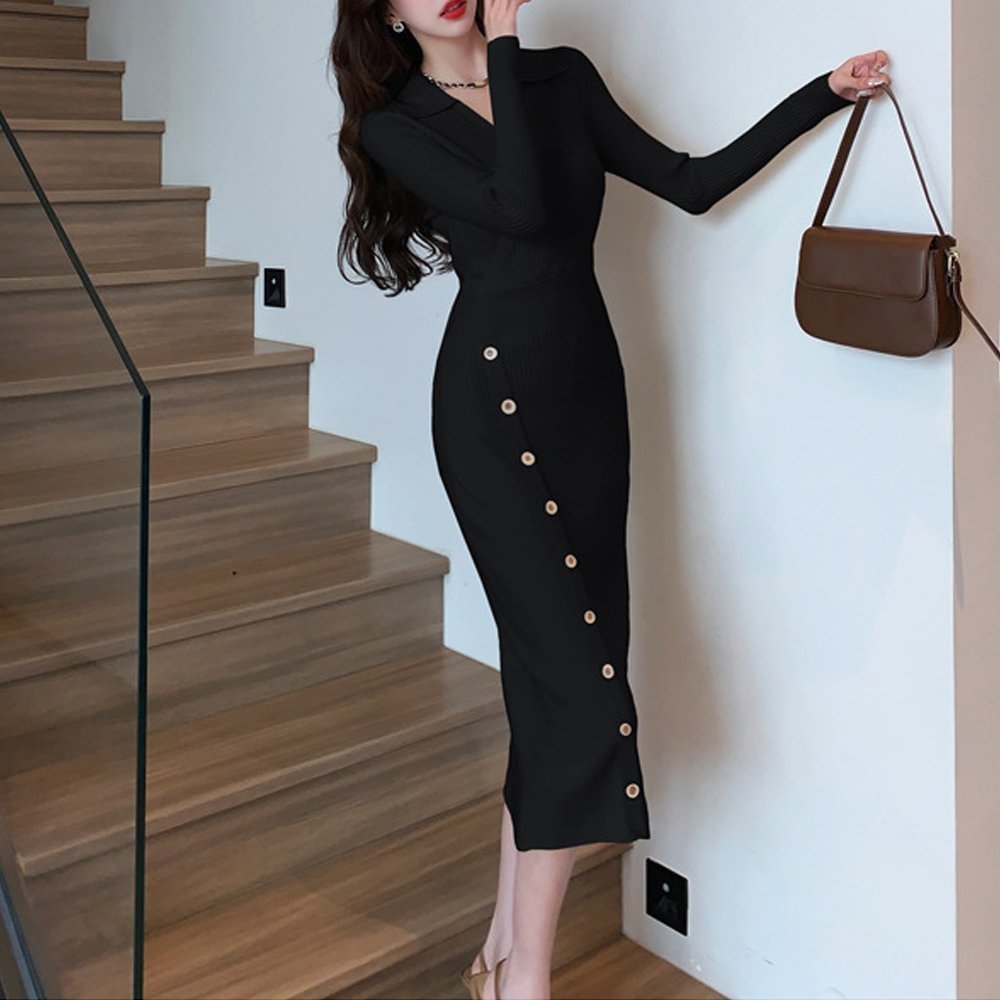 【ミニミニストア/miniministore】のカシュクールニットワンピース レディース 人気、トレンドファッション・服の通販 founy(ファニー) 　ファッション　Fashion　レディースファッション　Fashion for Women　ワンピース　Dresses　ニットワンピース　Knit Dresses　アクリル　Acrylic Material　エレガント 上品　Elegant　秋　Autumn　長袖　Long Sleeve, Full Sleeve　フィット　Fit, Slim Fit　フォーマル　Formal, Dressy　ベーシック　Basic, Essential　無地　Plain, Solid Color　 other-1|ID: prp329100004811702 ipo3291000000034928275