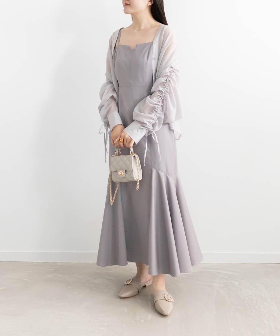 【ランダ/RANDA】のハイウエストマーメイドキャミワンピース インテリア・キッズ・メンズ・レディースファッション・服の通販 founy(ファニー) 　ファッション　Fashion　レディースファッション　Fashion for Women　ワンピース　Dresses　キャミソールワンピース　Camisole Dresses　おすすめ　Recommended / Our Picks　インナー　Innerwear　キャミワンピース　Cami Dress, Slip Dress　シャーリング　Shirring, Ruched　シンプル　Simple, Minimal　スリット　Slit, Slit Detail　フェミニン　Feminine, Girly　マーメイド　Mermaid, Fishtail Silhouette　切替　Switching, Contrast Panel　GRAY|ID: prp329100004811712 ipo3291000000034928388