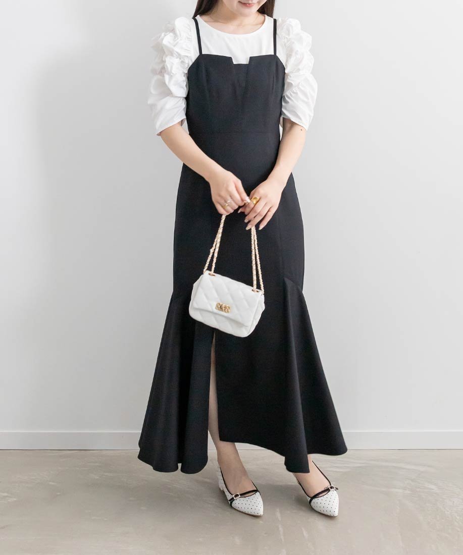 【ランダ/RANDA】のハイウエストマーメイドキャミワンピース インテリア・キッズ・メンズ・レディースファッション・服の通販 founy(ファニー) 　ファッション　Fashion　レディースファッション　Fashion for Women　ワンピース　Dresses　キャミソールワンピース　Camisole Dresses　おすすめ　Recommended / Our Picks　インナー　Innerwear　キャミワンピース　Cami Dress, Slip Dress　シャーリング　Shirring, Ruched　シンプル　Simple, Minimal　スリット　Slit, Slit Detail　フェミニン　Feminine, Girly　マーメイド　Mermaid, Fishtail Silhouette　切替　Switching, Contrast Panel　BLACK|ID: prp329100004811712 ipo3291000000034928390