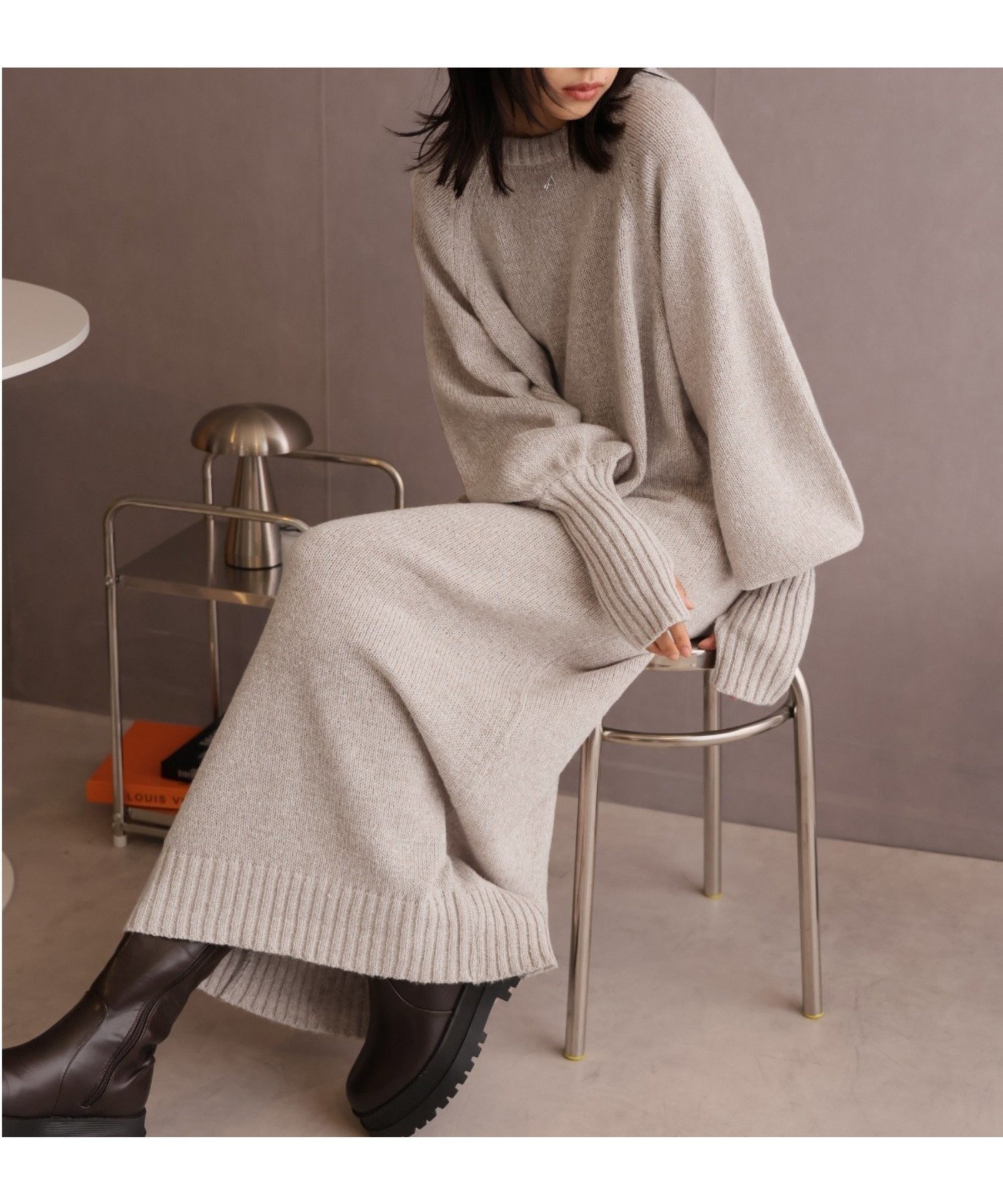 【ドゥーラドゥーラ/Doula Doula】のGirly Doll/指ぬきボリューム袖クルーメランジニットワンピース インテリア・キッズ・メンズ・レディースファッション・服の通販 founy(ファニー) 　ファッション　Fashion　レディースファッション　Fashion for Women　ワンピース　Dresses　ニットワンピース　Knit Dresses　おすすめ　Recommended / Our Picks　シューズ　Shoes, Footwear　ショート　Short, Short Length　スニーカー　Sneakers, Trainers　タイツ　Tights, Legwear　チェーン　Chain, Chain Strap　バレエ　Ballet, Ballet Style　ロング　Long, Long-Length　グレイッシュベージュ|ID: prp329100004811732 ipo3291000000034928617