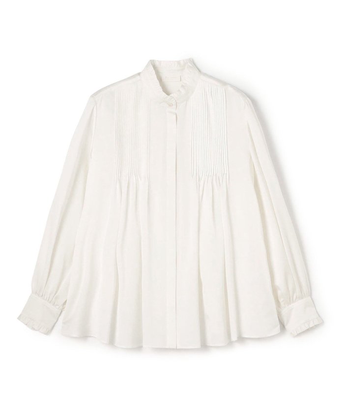 【トゥモローランド/TOMORROWLAND】のコットンシルクサテン ピンタックフリルブラウス インテリア・キッズ・メンズ・レディースファッション・服の通販 founy(ファニー) https://founy.com/ ファッション Fashion レディースファッション Fashion for Women トップス・カットソー Cut & Sew Tops シャツ・ブラウス・オフィスカジュアル Elegant Blouses & Button-Ups オケージョン Occasion Wear タオル Towel, Bath Towel バランス Balance, Style Balance フリル Frill, Ruffle エレガント 上品 Elegant 定番 Standard, Basic Item |ID: prp329100004811751 ipo3291000000034928841