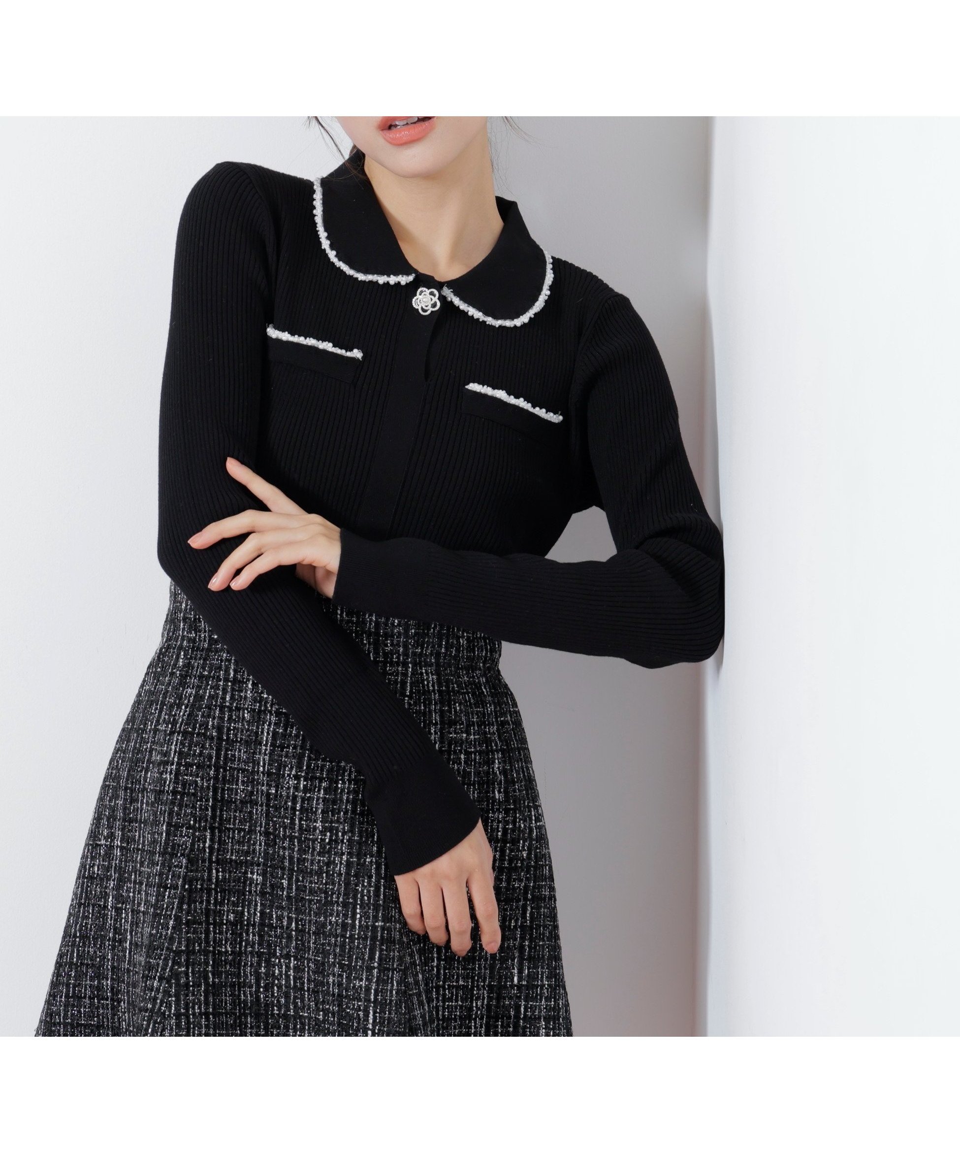 【ジルバイジルスチュアート/JILL by JILLSTUART】のパールブレードエリツキニット インテリア・キッズ・メンズ・レディースファッション・服の通販 founy(ファニー) ファッション Fashion レディースファッション Fashion for Women トップス・カットソー Cut & Sew Tops ニット Knit Tops & Sweaters クラシカル Classical, Vintage-Inspired ジャケット Jacket, Outerwear スマート Smart, Elegant トレンド Trend, Trending Now エレガント 上品 Elegant ブラック|ID: prp329100004811861 ipo3291000000034929797