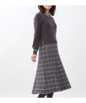 【リフレクト/Reflect】の【コートインでもすっきり◎】チェック柄ニットドッキングワンピース 人気、トレンドファッション・服の通販 founy(ファニー) ファッション Fashion レディースファッション Fashion for Women アウター Coat / Outerwear Collection コート・ロングコート・ピーコート Long Coats, Peacoats & More アクリル Acrylic Material ジャカード／ジャガード Jacquard, Woven Pattern ジャケット Jacket, Outerwear スマート Smart, Elegant チェック Check, Plaid, Tartan ポケット Pocket, Pocket Detail ループ Loop, Loop Knit エレガント 上品 Elegant |ID:prp329100004811882