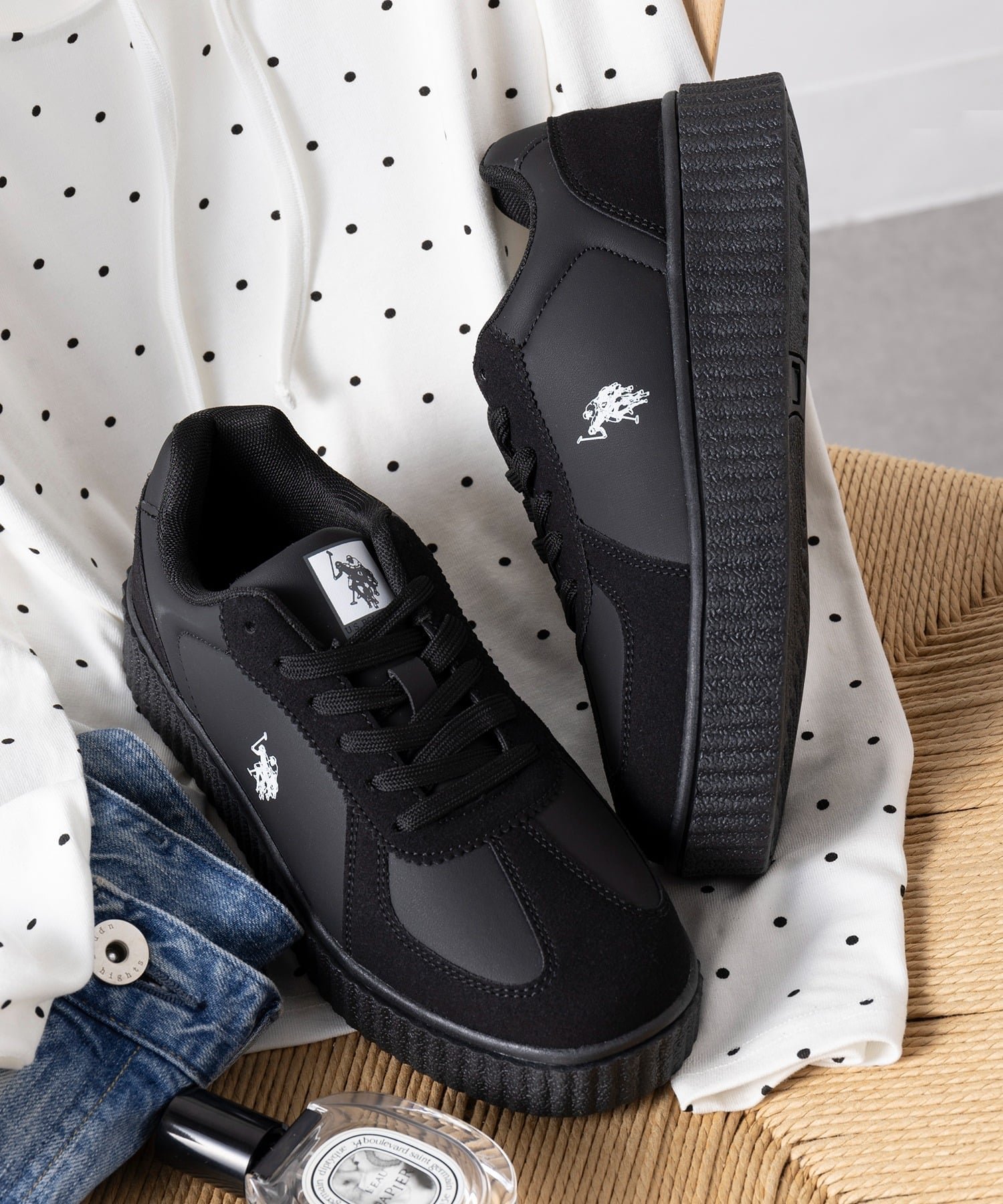 【セットアップセブン/SETUP7】のU.S. POLO ASSN./ボリュームソール ワンポイント スニーカー ポロ インテリア・キッズ・メンズ・レディースファッション・服の通販 founy(ファニー) 　ファッション　Fashion　レディースファッション　Fashion for Women　厚底　Platform Shoes　腕時計　Wristwatch　クッション　Cushion, Throw Pillow　スニーカー　Sneakers, Trainers　スラックス　Slacks, Dress Pants　ソックス　Socks, Hosiery　ダウン　Down, Puffer　デニム　Denim, Jeans Material　バルーン　Balloon, Balloon Silhouette　フェミニン　Feminine, Girly　ベーシック　Basic, Essential　ミニスカート　Mini Skirt, Short Skirt　ワンポイント　One Point, Statement Accent　再入荷　Restock / Back in Stock　おすすめ　Recommended / Our Picks　エレガント 上品　Elegant　BLK1|ID: prp329100004812068 ipo3291000000034932312