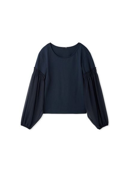【スタイリング/styling】のシフォンスリーブトップス インテリア・キッズ・メンズ・レディースファッション・服の通販 founy(ファニー) 　ファッション　Fashion　レディースファッション　Fashion for Women　トップス・カットソー　Cut & Sew Tops　エアリー　Airy Texture　シフォン　Chiffon, Lightweight Fabric　シャーリング　Shirring, Ruched　スマート　Smart, Elegant　スリーブ　Sleeve, Long Sleeve / Short Sleeve　ダウン　Down, Puffer　ドッキング　Docking, Mixed Material　NVY[089]|ID: prp329100004812145 ipo3291000000034933082