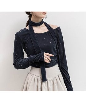 【ランダ/RANDA】のアシメネックベロアストーンカットソー 人気、トレンドファッション・服の通販 founy(ファニー) ファッション Fashion レディースファッション Fashion for Women トップス・カットソー Cut & Sew Tops カットソー・ベーシックTシャツ Cut-and-Sewn Tops / Stretch Tees & Basics ベロアトップス Velour Tops / Velvet-Look Items ストール Stole, Wrap トレンド Trend, Trending Now フェミニン Feminine, Girly エレガント 上品 Elegant |ID:prp329100004812151