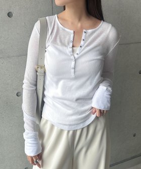 【アンドミー/andme】のヘンリーネック シアー トップス 人気、トレンドファッション・服の通販 founy(ファニー) ファッション Fashion レディースファッション Fashion for Women トップス・カットソー Cut & Sew Tops アクリル Acrylic Material コンパクト Compact, Small Size サロペット Overalls, Salopette シアー Sheer, See-Through トレンド Trend, Trending Now |ID:prp329100004812266