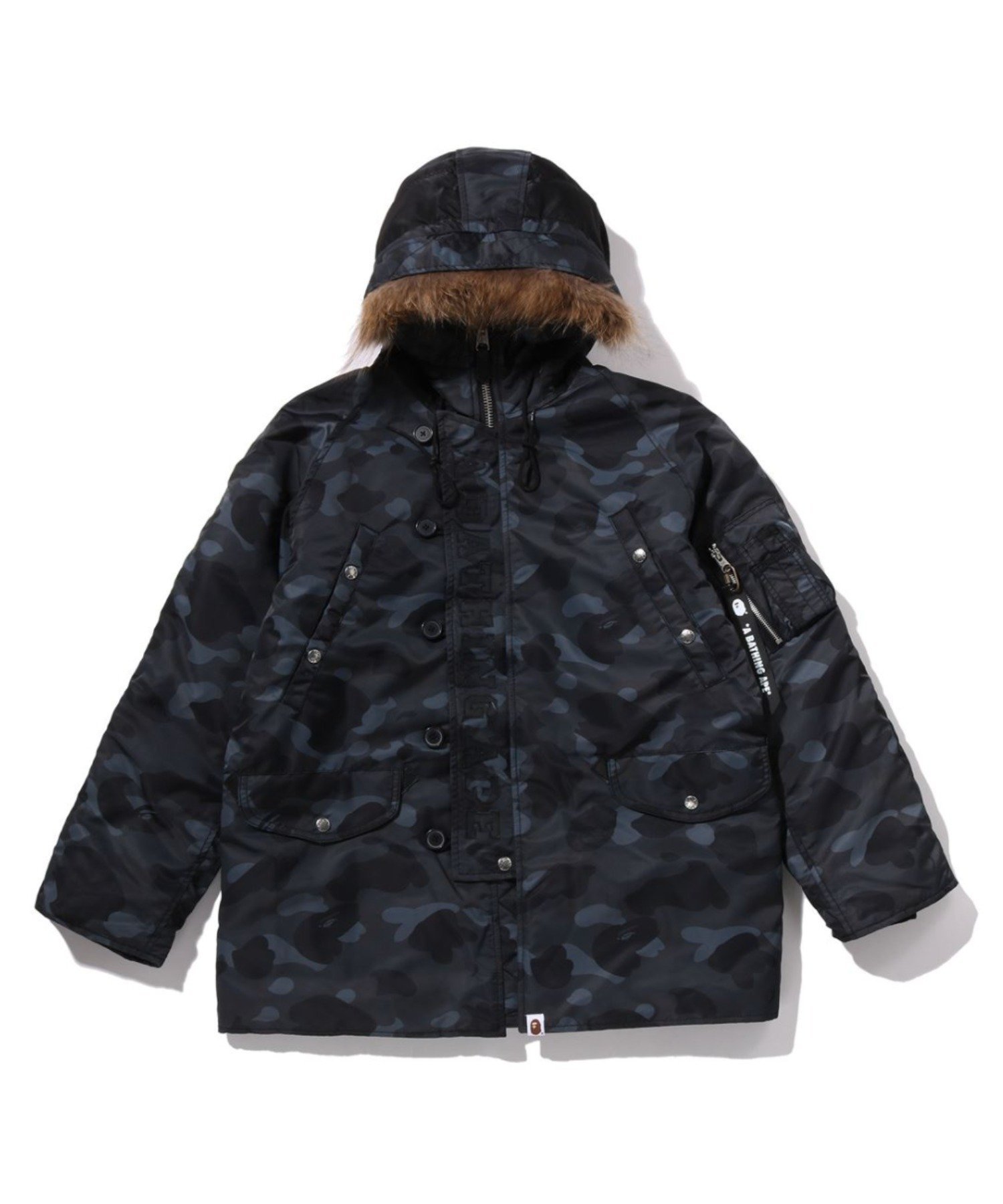 【アベイシングエイプ/A BATHING APE / MEN】のCOLOR CAMO N-3B PADDED JACKET インテリア・キッズ・メンズ・レディースファッション・服の通販 founy(ファニー) 　ファッション　Fashion　メンズファッション　Fashion for Men　ジャケット　Jacket, Outerwear　フロント　Front, Front Design　BLACK|ID: prp329100004812310 ipo3291000000034934374