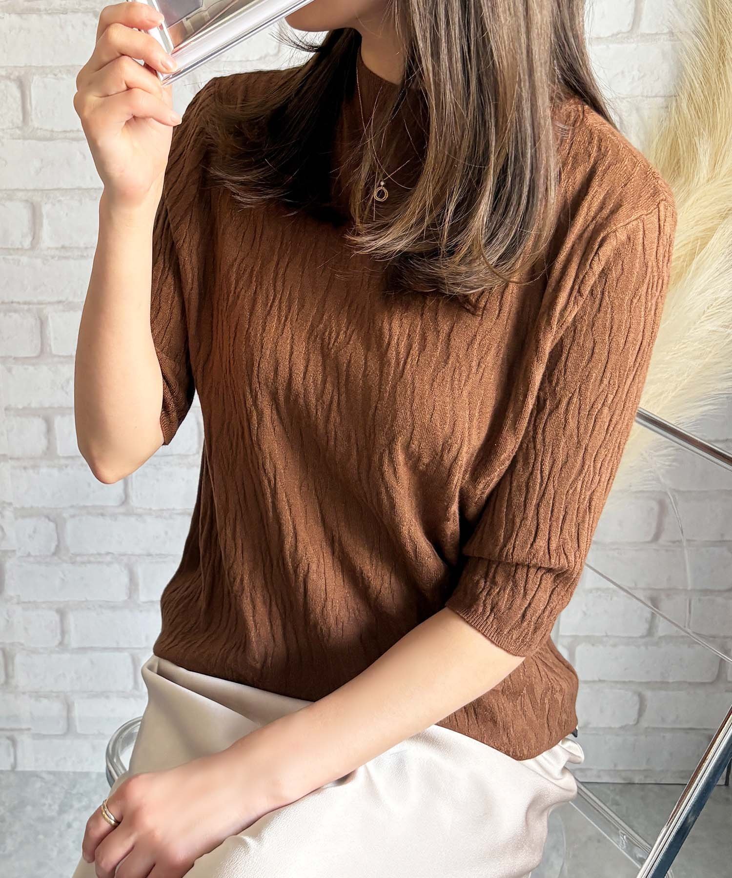 【アミュレット/Amulet】の【Amulet】ハイネックニットソー インテリア・キッズ・メンズ・レディースファッション・服の通販 founy(ファニー) 　ファッション　Fashion　レディースファッション　Fashion for Women　トップス・カットソー　Cut & Sew Tops　ニット　Knit Tops & Sweaters　ハイネック　High Neck, Mock Neck　エレガント 上品　Elegant　ブラウン|ID: prp329100004812380 ipo3291000000034934854