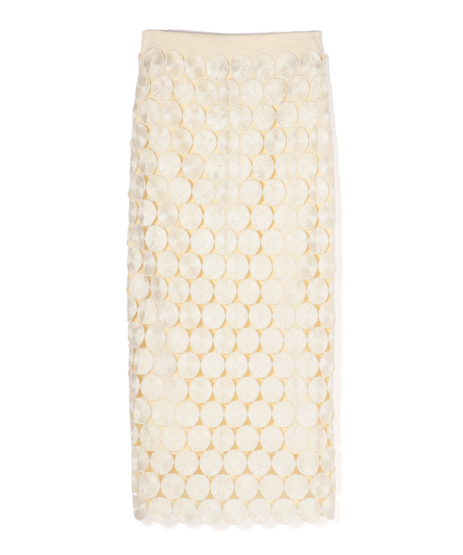 【アウラアイラ/AULA AILA】のRound Pattern Lace Skirt インテリア・キッズ・メンズ・レディースファッション・服の通販 founy(ファニー) 　ファッション　Fashion　レディースファッション　Fashion for Women　スカート　Skirts　スリット　Slit, Slit Detail　ドット　Polka Dot, Dot Pattern　フィット　Fit, Slim Fit　ペンシル　Pencil, Pencil Skirt　レース　Lace, Lace Fabric　ロング　Long, Long-Length　エレガント 上品　Elegant　Ivory|ID: prp329100004812466 ipo3291000000034935664