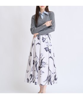 【ノエラ/Noela】のチューリッププリントフレアスカート 人気、トレンドファッション・服の通販 founy(ファニー) ファッション Fashion レディースファッション Fashion for Women スカート Skirts Aライン・フレアスカート A-Line & Flared Skirts イエロー Yellow サテン Satin, Glossy Fabric チューリップ Tube, Tube Top トレンド Trend, Trending Now フレア Flare, Flared ポケット Pocket, Pocket Detail モノトーン Monotone, Black and White エレガント 上品 Elegant |ID:prp329100004812475