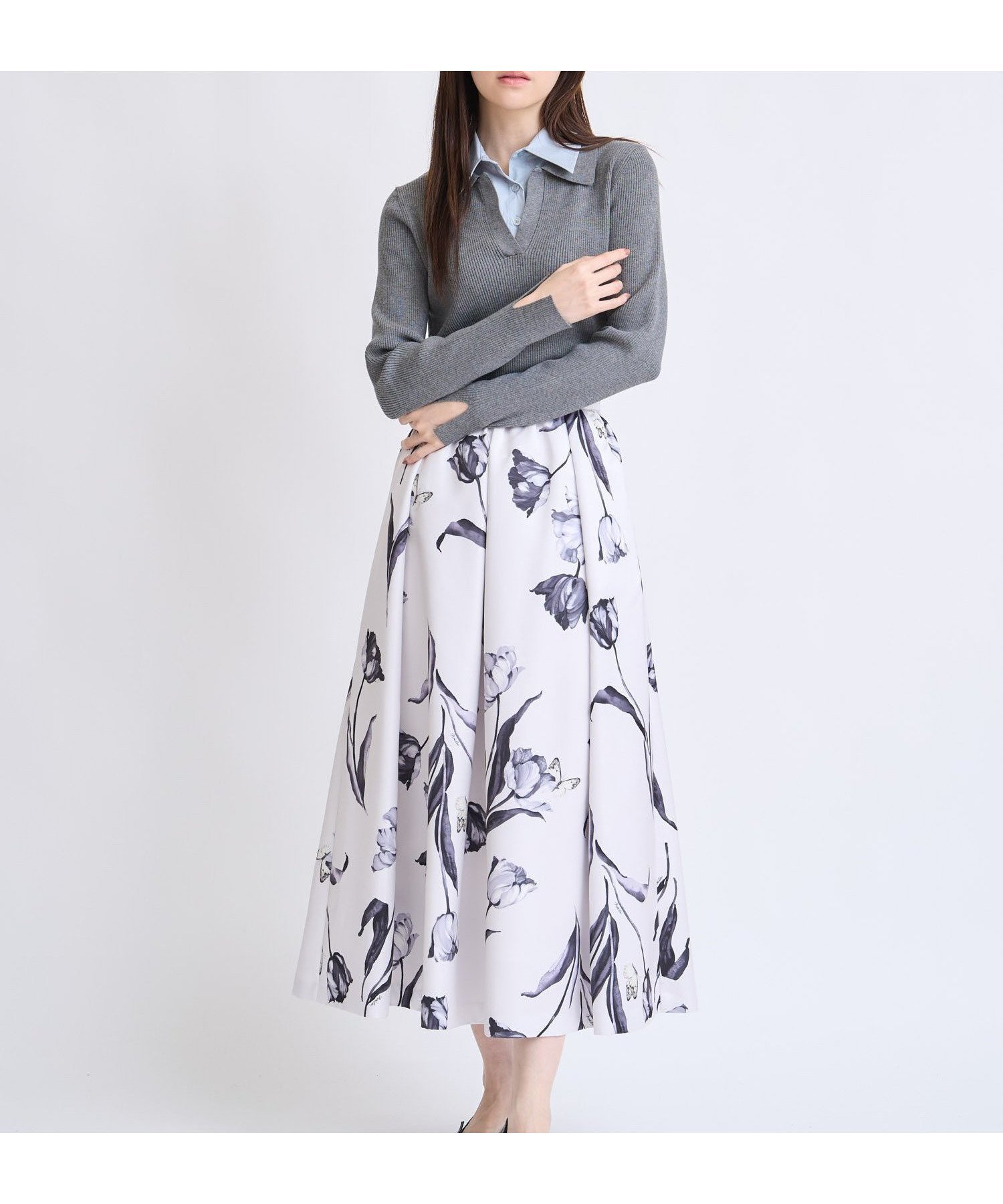 【ノエラ/Noela】のチューリッププリントフレアスカート インテリア・キッズ・メンズ・レディースファッション・服の通販 founy(ファニー) 　ファッション　Fashion　レディースファッション　Fashion for Women　スカート　Skirts　Aライン・フレアスカート　A-Line & Flared Skirts　イエロー　Yellow　サテン　Satin, Glossy Fabric　チューリップ　Tube, Tube Top　トレンド　Trend, Trending Now　フレア　Flare, Flared　ポケット　Pocket, Pocket Detail　モノトーン　Monotone, Black and White　エレガント 上品　Elegant　ブラック|ID: prp329100004812475 ipo3291000000034935711