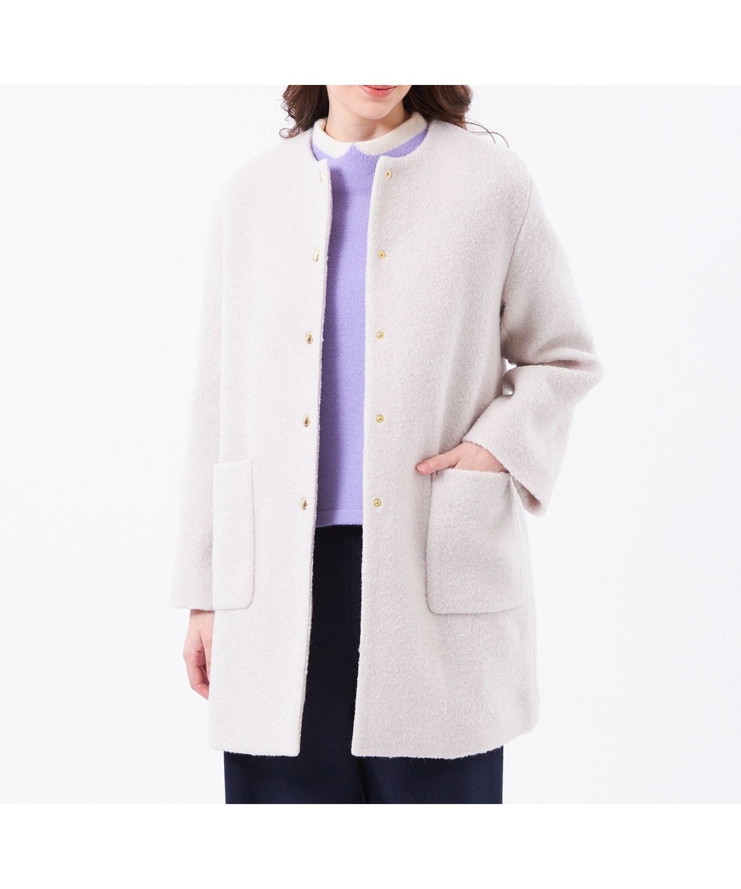 【マッキントッシュ フィロソフィー/MACKINTOSH PHILOSOPHY】の【WEB 一部店舗限定】ウールパイルノーカラーコート インテリア・キッズ・メンズ・レディースファッション・服の通販 founy(ファニー) 　ファッション　Fashion　レディースファッション　Fashion for Women　アウター　Coat / Outerwear Collection　コート・ロングコート・ピーコート　Long Coats, Peacoats & More　おすすめ　Recommended / Our Picks　フィット　Fit, Slim Fit　ループ　Loop, Loop Knit　冬　Winter / This Winter　夏　Summer　春　Spring　秋　Autumn　オフホワイト|ID: prp329100004812497 ipo3291000000034935905