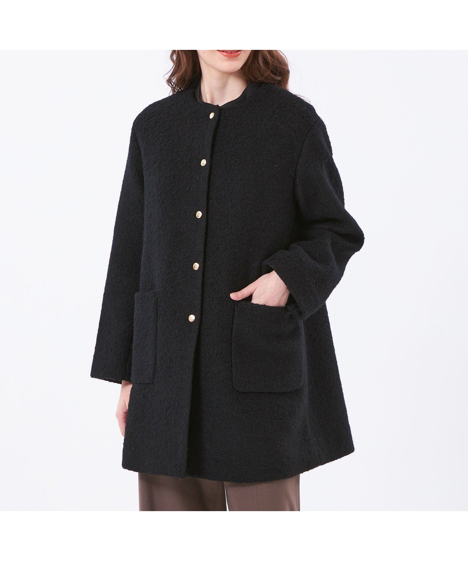 【マッキントッシュ フィロソフィー/MACKINTOSH PHILOSOPHY】の【WEB 一部店舗限定】ウールパイルノーカラーコート インテリア・キッズ・メンズ・レディースファッション・服の通販 founy(ファニー) 　ファッション　Fashion　レディースファッション　Fashion for Women　アウター　Coat / Outerwear Collection　コート・ロングコート・ピーコート　Long Coats, Peacoats & More　おすすめ　Recommended / Our Picks　フィット　Fit, Slim Fit　ループ　Loop, Loop Knit　冬　Winter / This Winter　夏　Summer　春　Spring　秋　Autumn　ブラック|ID: prp329100004812497 ipo3291000000034935907