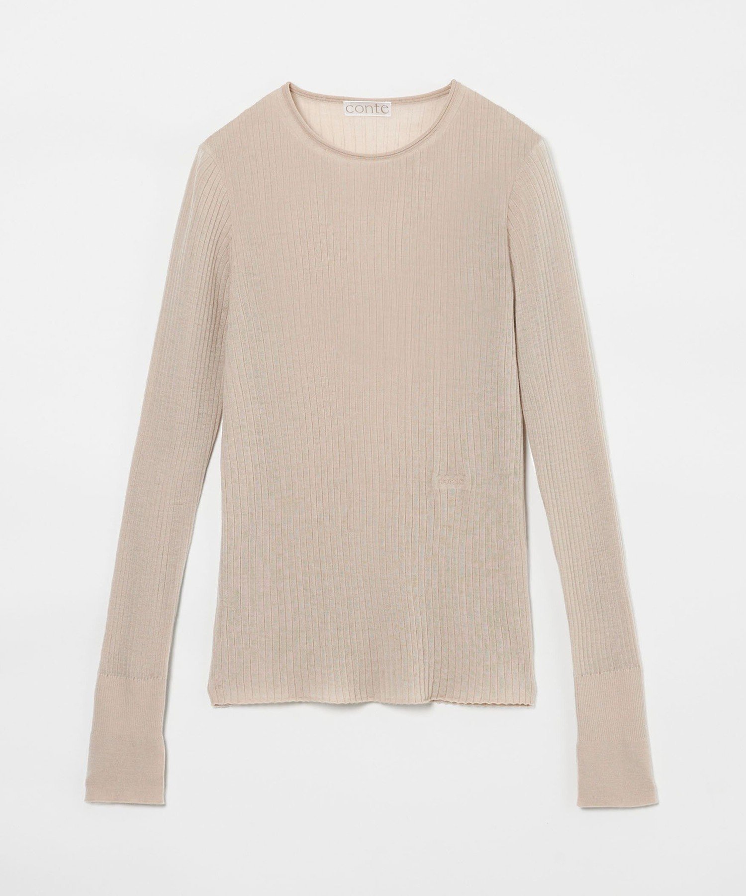 【ユナイテッドアローズ/UNITED ARROWS】のconte シアー リブ クルーネックニット インテリア・キッズ・メンズ・レディースファッション・服の通販 founy(ファニー) 　ファッション　Fashion　レディースファッション　Fashion for Women　トップス・カットソー　Cut & Sew Tops　ニット　Knit Tops & Sweaters　シアー　Sheer, See-Through　スリット　Slit, Slit Detail　定番　Standard, Basic Item　BEIGE|ID: prp329100004812541 ipo3291000000034936309