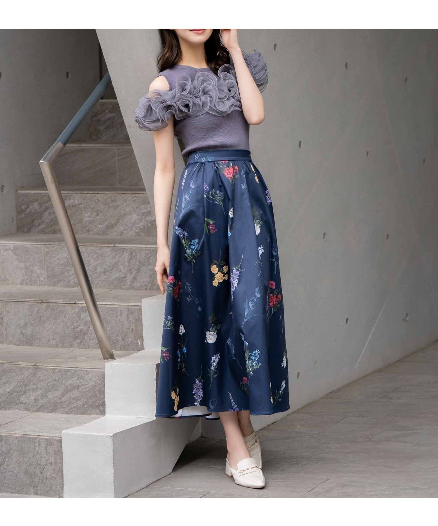 【ノエラ/Noela】の【15周年】ボタニカルフレアスカート インテリア・キッズ・メンズ・レディースファッション・服の通販 founy(ファニー) 　ファッション　Fashion　レディースファッション　Fashion for Women　スカート　Skirts　Aライン・フレアスカート　A-Line & Flared Skirts　スペシャル　Special, Limited Edition　フェミニン　Feminine, Girly　フレア　Flare, Flared　プリント　Print, Printed Pattern　ボタニカル　Botanical, Floral Pattern　ポケット　Pocket, Pocket Detail　ネイビー|ID: prp329100004812568 ipo3291000000034936554