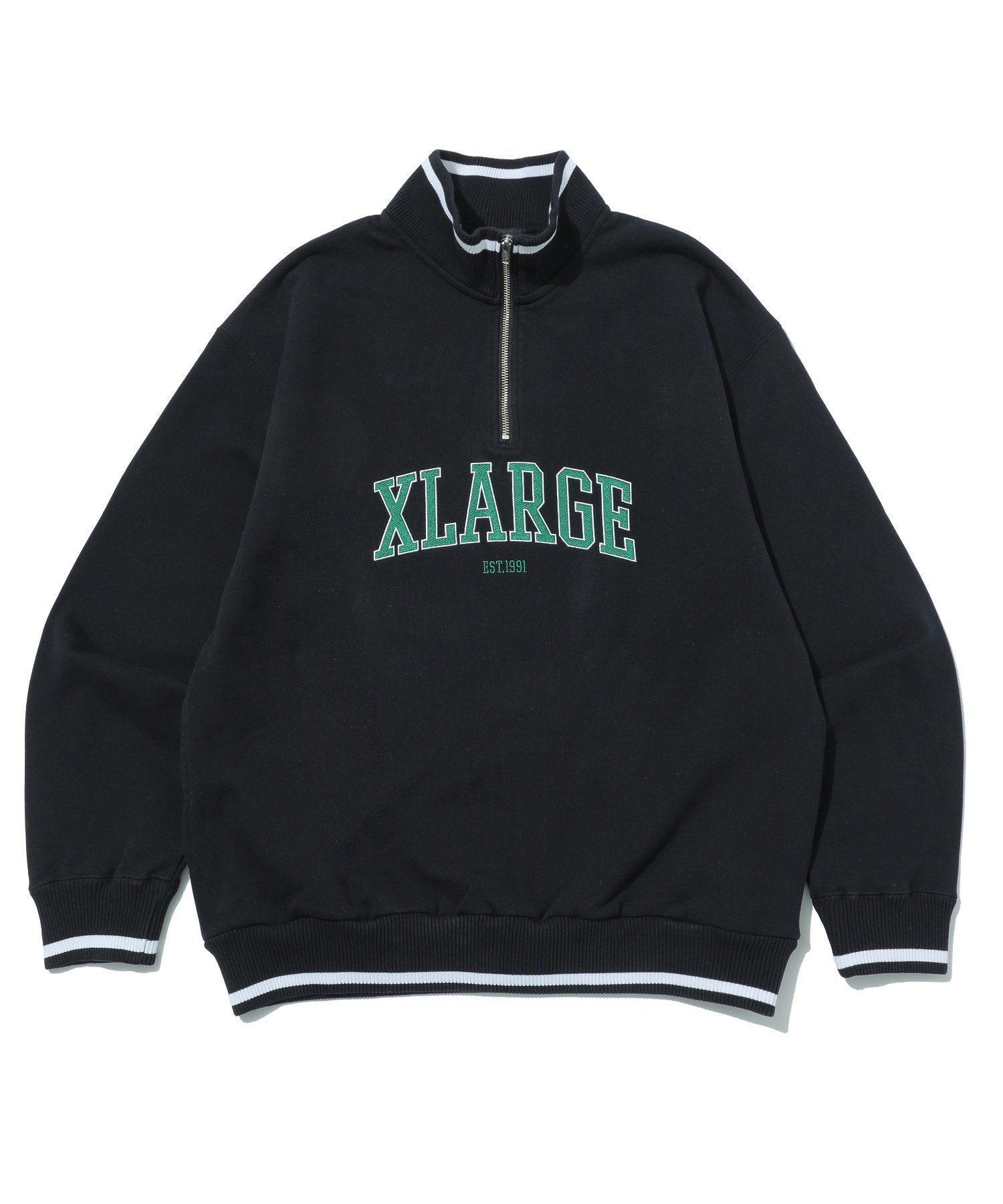 【エクストララージ/XLARGE】のXLARGE/STRIPED RIB HALF ZIP SWEATSHIRT インテリア・キッズ・メンズ・レディースファッション・服の通販 founy(ファニー) 　ファッション　Fashion　レディースファッション　Fashion for Women　トップス・カットソー　Cut & Sew Tops　シャツ・ブラウス・オフィスカジュアル　Elegant Blouses & Button-Ups　レディースパーカー・カジュアルフーディー　Casual Hoodies & Sweatshirts　ロングTシャツ・Tシャツ　Longline T-Shirts & Tees　スウェット・クルーネックトップス　Sweatshirts & Crewnecks / Relaxed Fit Sweat Tops　フロント　Front, Front Design　BLACK|ID: prp329100004812601 ipo3291000000034936920