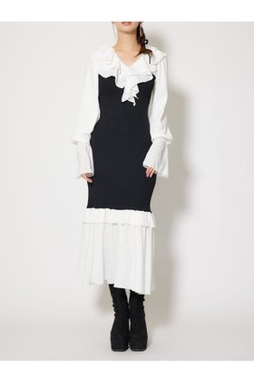 【リエンダ/rienda】のダブルフリルコンビニットワンピース 人気、トレンドファッション・服の通販 founy(ファニー) ファッション Fashion レディースファッション Fashion for Women ワンピース Dresses ニットワンピース Knit Dresses シアー Sheer, See-Through ドッキング Docking, Mixed Material フィット Fit, Slim Fit フリル Frill, Ruffle ミュール Mule, Backless Shoes ラッフル Ruffle, Frill 再入荷 Restock / Back in Stock |ID:prp329100004812604