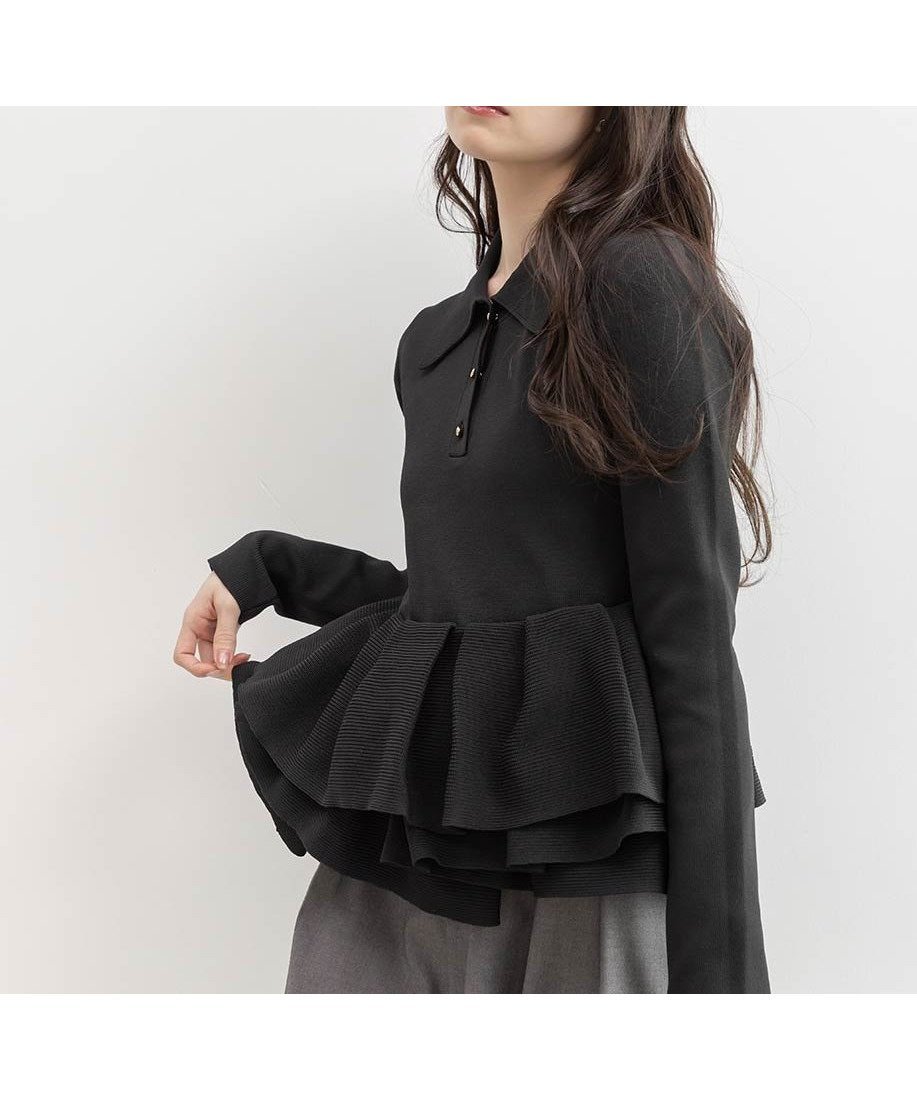 【ランダ/RANDA】のランダムペプラムスポンディッシュニット インテリア・キッズ・メンズ・レディースファッション・服の通販 founy(ファニー) 　ファッション　Fashion　レディースファッション　Fashion for Women　トップス・カットソー　Cut & Sew Tops　ニット　Knit Tops & Sweaters　ショート　Short, Short Length　シルバー　Silver, Metallic Silver　タイトスカート　Pencil Skirt, Tight Skirt　フェミニン　Feminine, Girly　フロント　Front, Front Design　ペプラム　Peplum, Flared Hem　マーメイド　Mermaid, Fishtail Silhouette　メタリック　Metallic, Shiny Finish　ランダム　Random, Irregular　ロング　Long, Long-Length　おすすめ　Recommended / Our Picks　エレガント 上品　Elegant　BLACK|ID: prp329100004812611 ipo3291000000034937005