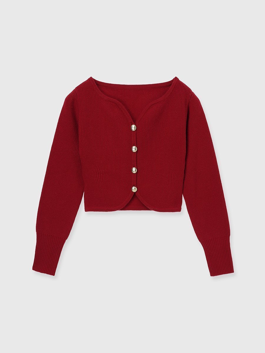 【エイミーイストワール/eimy istoire】のHeart neck ウールカシミヤカーディガン インテリア・キッズ・メンズ・レディースファッション・服の通販 founy(ファニー) 　ファッション　Fashion　レディースファッション　Fashion for Women　トップス・カットソー　Cut & Sew Tops　カーディガン・羽織り　Layered Style Cardigans　アクセサリー　Fashion Accessories　カッティング　Cutting Detail　カーディガン　Cardigan, Knitwear　クラシカル　Classical, Vintage-Inspired　コンパクト　Compact, Small Size　シンプル　Simple, Minimal　デコルテ　Décolleté, Neckline　デニム　Denim, Jeans Material　バランス　Balance, Style Balance　パール　Pearl, Pearl Accent　フェミニン　Feminine, Girly　フレア　Flare, Flared　フロント　Front, Front Design　再入荷　Restock / Back in Stock　エレガント 上品　Elegant　RED|ID: prp329100004812622 ipo3291000000034937119