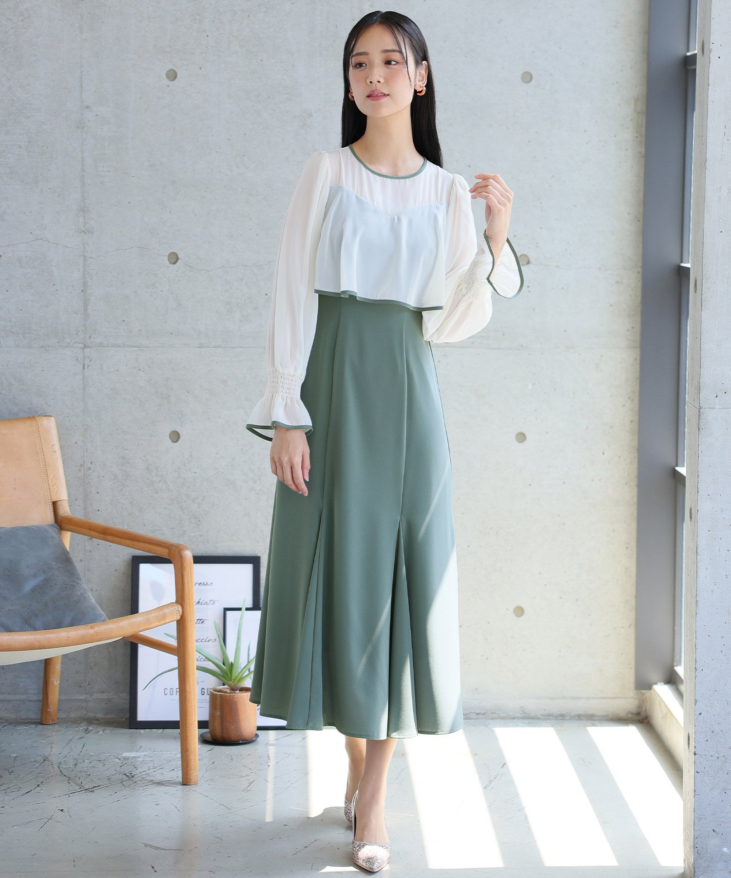 【プールヴー/PourVous】のパイピング ワンピース結婚式オケージョンドレス同窓会パーティードレスお呼ばれ インテリア・キッズ・メンズ・レディースファッション・服の通販 founy(ファニー) 　ファッション　Fashion　レディースファッション　Fashion for Women　ワンピース　Dresses　フォーマル・パーティードレス・結婚式用ドレス　Elegant & Casual Dresses　おすすめ　Recommended / Our Picks　シャーリング　Shirring, Ruched　セレモニー　Ceremony　ドレス　Dress, One-Piece　パイピング　Piping, Trim Design　マーメイド　Mermaid, Fishtail Silhouette　エレガント 上品　Elegant　二次会　After Party　切替　Switching, Contrast Panel　結婚式　Wedding　オフ×グリーン|ID: prp329100004812632 ipo3291000000034937249