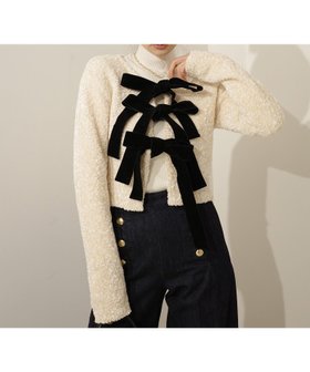 【エイミーイストワール/eimy istoire】のフロントリボンニットトップス 人気、トレンドファッション・服の通販 founy(ファニー) ファッション Fashion レディースファッション Fashion for Women トップス・カットソー Cut & Sew Tops ニット Knit Tops & Sweaters カーディガン Cardigan, Knitwear キャミワンピース Cami Dress, Slip Dress クラシカル Classical, Vintage-Inspired コンパクト Compact, Small Size ショート Short, Short Length デニム Denim, Jeans Material バランス Balance, Style Balance フェミニン Feminine, Girly フロント Front, Front Design ベロア Velour, Soft Velvet リボン Ribbon, Bow ワイド Wide, Wide Fit 再入荷 Restock / Back in Stock おすすめ Recommended / Our Picks エレガント 上品 Elegant |ID:prp329100004812662