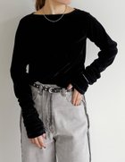 【リエディ/Re:EDIT】のフロッキーベロア袖シャーリングトップス ブラック|ID: prp329100004812705 ipo3291000000034937995