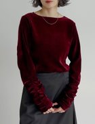 【リエディ/Re:EDIT】のフロッキーベロア袖シャーリングトップス バーガンディ|ID: prp329100004812705 ipo3291000000034938000