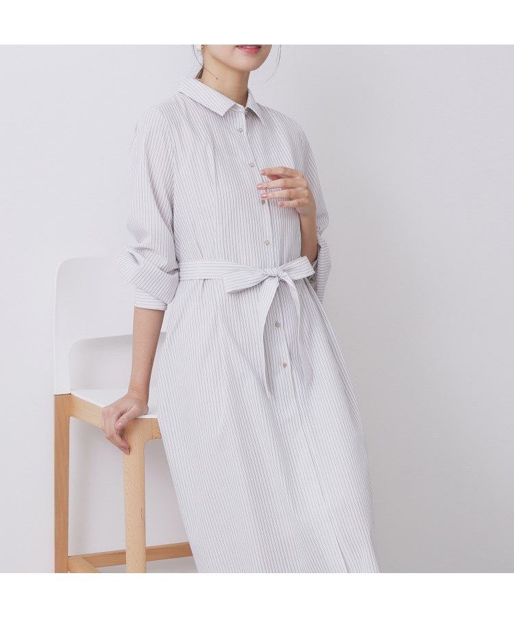 【インデックス/INDEX】のラメストライプシャツワンピース【洗濯機OK/イージーアイロン】 インテリア・キッズ・メンズ・レディースファッション・服の通販 founy(ファニー) 　ファッション　Fashion　レディースファッション　Fashion for Women　ワンピース　Dresses　シャツワンピース / 1枚で着映えコーデ　Shirt Dresses　クラシカル　Classical, Vintage-Inspired　ストライプ　Stripe, Striped Pattern　スマート　Smart, Elegant　フィット　Fit, Slim Fit　フレア　Flare, Flared　ポケット　Pocket, Pocket Detail　エレガント 上品　Elegant　グレージュ|ID: prp329100004812712 ipo3291000000034938051