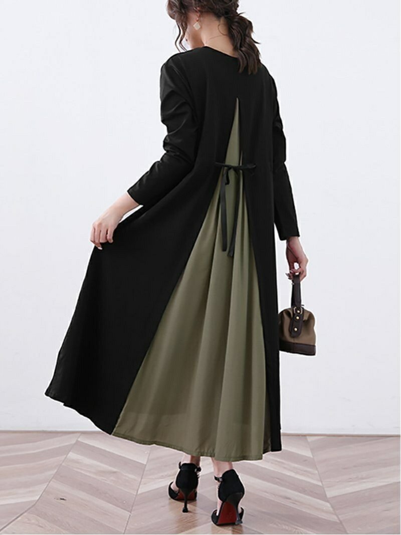 【ドゥーベル/Doux Belle】の【Doux Belle】ワンピース ロング丈 半袖 長袖 インテリア・キッズ・メンズ・レディースファッション・服の通販 founy(ファニー) 　ファッション　Fashion　レディースファッション　Fashion for Women　ワンピース　Dresses　春　Spring　秋　Autumn　シフォン　Chiffon, Lightweight Fabric　シンプル　Simple, Minimal　スリット　Slit, Slit Detail　ドット　Polka Dot, Dot Pattern　ノースリーブ　Sleeveless, No-Sleeve　長袖　Long Sleeve, Full Sleeve　ポケット　Pocket, Pocket Detail　半袖　Short Sleeve, Half Sleeve　ラウンド　Round, Round Neck　ロング　Long, Long-Length　夏　Summer　カーキ|ID: prp329100004812716 ipo3291000000034938084