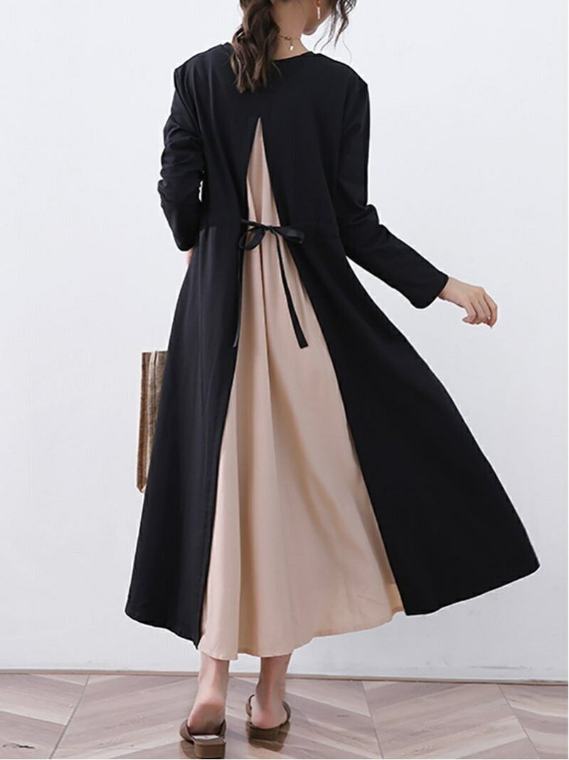 【ドゥーベル/Doux Belle】の【Doux Belle】ワンピース ロング丈 半袖 長袖 インテリア・キッズ・メンズ・レディースファッション・服の通販 founy(ファニー) 　ファッション　Fashion　レディースファッション　Fashion for Women　ワンピース　Dresses　春　Spring　秋　Autumn　シフォン　Chiffon, Lightweight Fabric　シンプル　Simple, Minimal　スリット　Slit, Slit Detail　ドット　Polka Dot, Dot Pattern　ノースリーブ　Sleeveless, No-Sleeve　長袖　Long Sleeve, Full Sleeve　ポケット　Pocket, Pocket Detail　半袖　Short Sleeve, Half Sleeve　ラウンド　Round, Round Neck　ロング　Long, Long-Length　夏　Summer　ピンク|ID: prp329100004812716 ipo3291000000034938093