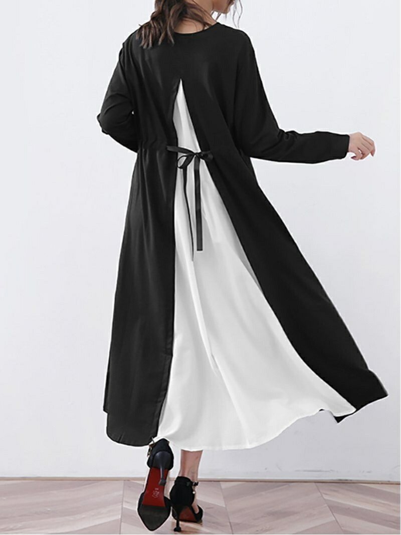 【ドゥーベル/Doux Belle】の【Doux Belle】ワンピース ロング丈 半袖 長袖 インテリア・キッズ・メンズ・レディースファッション・服の通販 founy(ファニー) 　ファッション　Fashion　レディースファッション　Fashion for Women　ワンピース　Dresses　春　Spring　秋　Autumn　シフォン　Chiffon, Lightweight Fabric　シンプル　Simple, Minimal　スリット　Slit, Slit Detail　ドット　Polka Dot, Dot Pattern　ノースリーブ　Sleeveless, No-Sleeve　長袖　Long Sleeve, Full Sleeve　ポケット　Pocket, Pocket Detail　半袖　Short Sleeve, Half Sleeve　ラウンド　Round, Round Neck　ロング　Long, Long-Length　夏　Summer　ホワイト|ID: prp329100004812716 ipo3291000000034938100